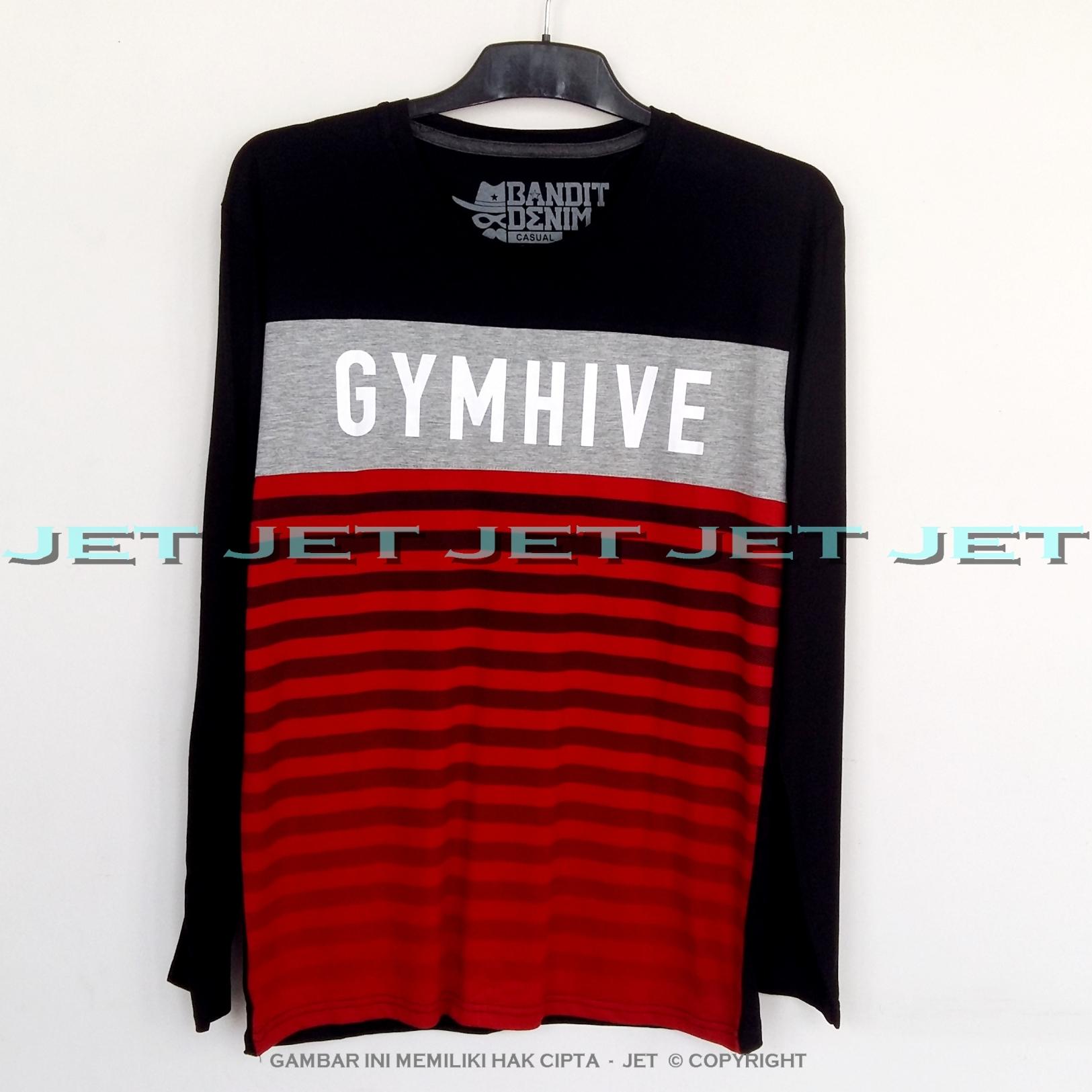 JET - Kaos Distro GYMHIVE Lengan Panjang Soft Rayon Viscose Blended Lycra Size M Fit To L Pria / Wanita Garis Salur Motif Visual Art