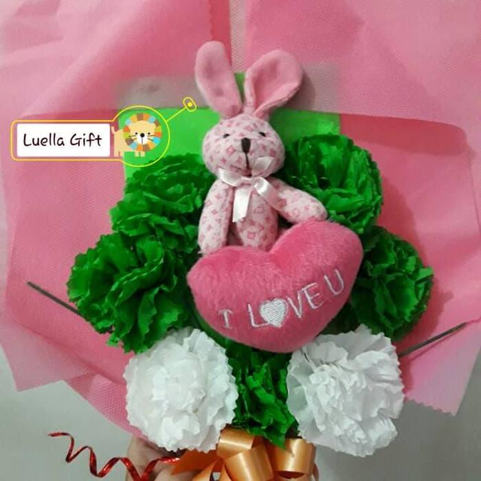 Bouquet Buket Bunga Kertas Artifisial dan Boneka Kelinci Pink Love