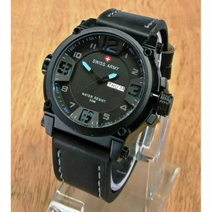 Swiss Army Tali Kulit Ory Terbaru Free ( Box Swiss Army Ekslusive) - Jam Tangan Pria Elegant Fitur Tanggal Hari Aktif Body Stainless New Limited Edition