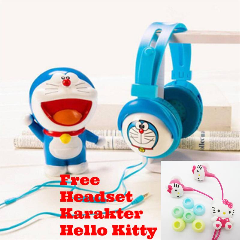Headphone /Headset Karakter Doraemon Mobile Stereo Headset/Biru Free Handsfree/ Headset Karakter Hello Kitty Universal