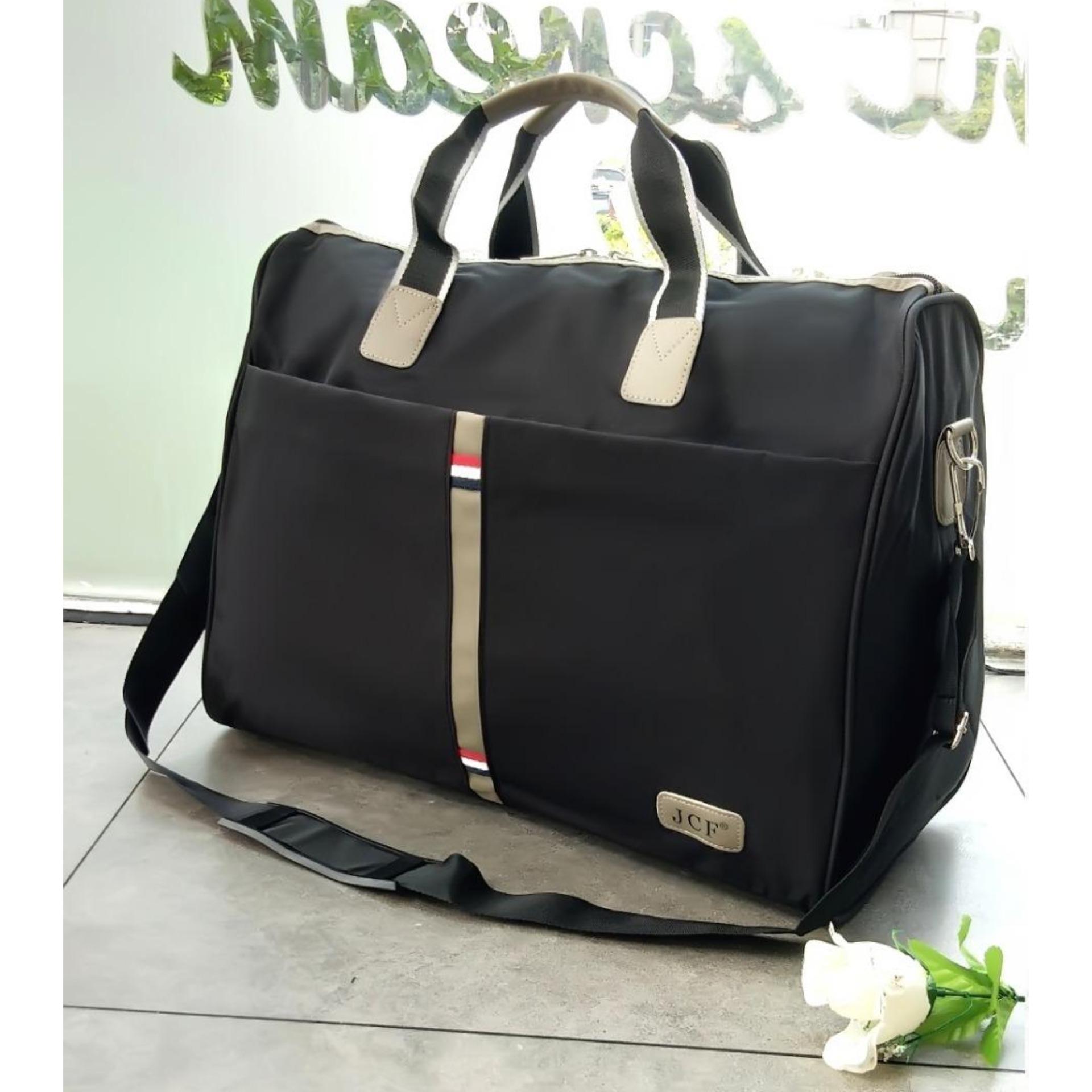 The cheapest price Tas Selempang dan Jinjing Pria Army Army JCF Tas Travel Bag Import Kanvas Tebal Bagus Korean Style Fashion Wanita Pria Tas Pakaian Multi Fungsi Tas jinjing Dan Tas Selempang Milenial Black