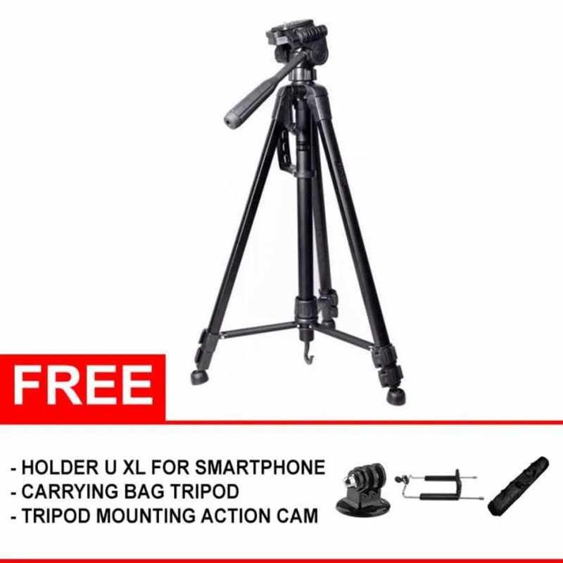 Tripod hp/Tripod kamera/Tripod handphone/Tripod velbon/Tripod kamera dslr/Tripod dslr/Tripod mini/Tripod gorilla/Tripod takara Somita Tripod ST-3520 - Hitam - (Free Aksesories)