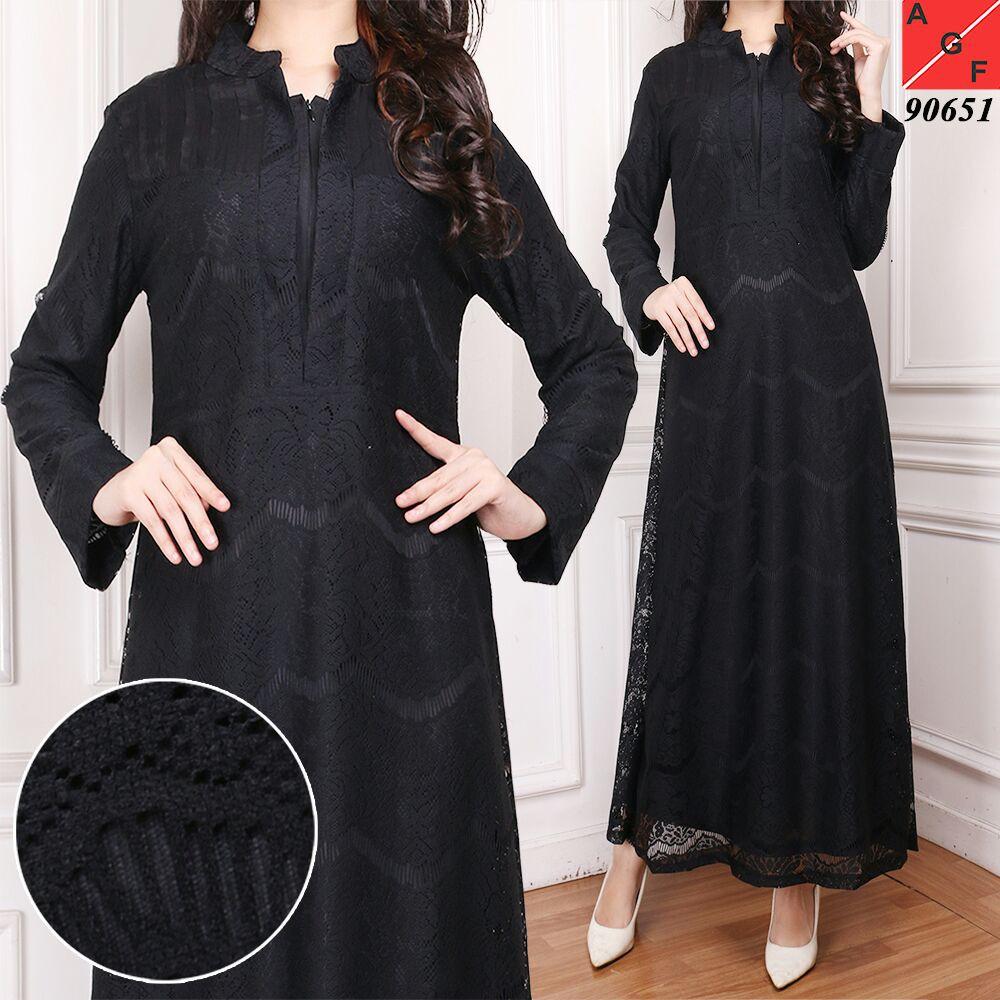 (TERBARU) Sale !! Baju Gamis Hitam / Busana Muslim Lebaran Umroh Haji / Baju Muslim #90651 STD (Size L)