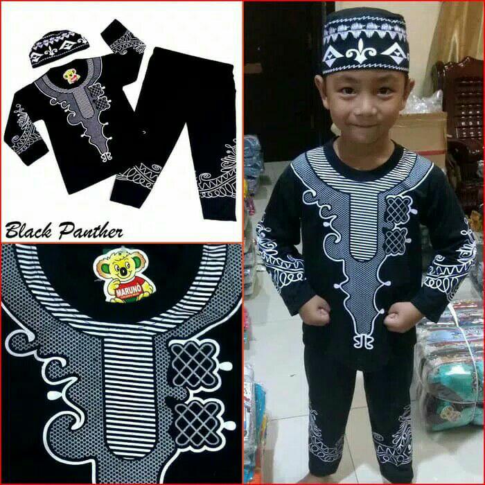 Baju koko BLACK PANTHER pakaian muslim anak laki-laki Premium Mewah Mario 2 - 4Thn