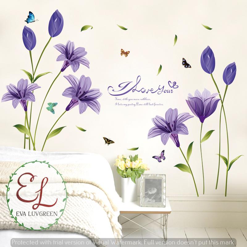 Eva Luvgreen Wallsticker Bunga Ungu Ukuran 60x90cm/ Stiker Dinding/ Stiker Tembok/ Wallpaper Sticker