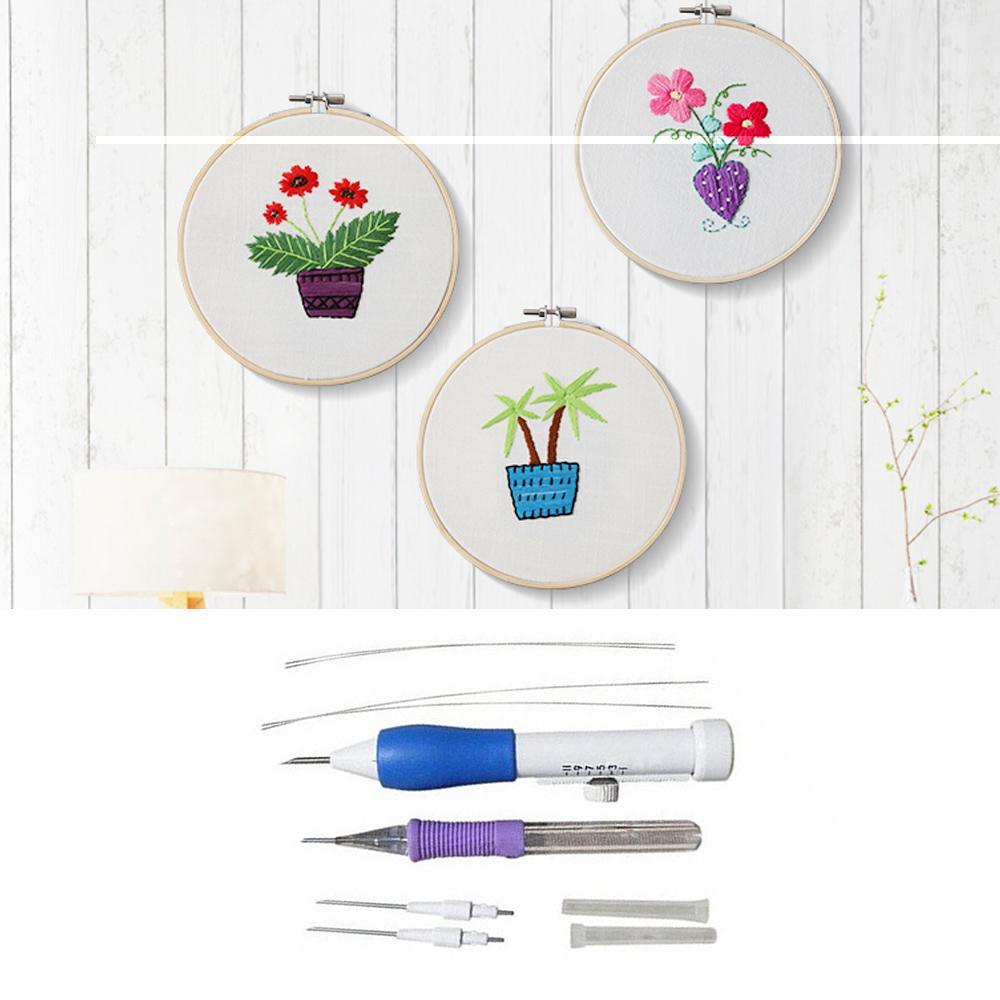 Pukulan Bordir Jarum Jahit Kit Pelubang Pen Tool Set untuk Bordir Threaders DIY-Intl