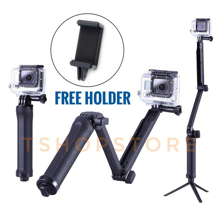 Baru!!! 3 Way Monopod + Holder For Mobile Phone U002F Gopro Kogan Bcare Bpro Dll - ready stock