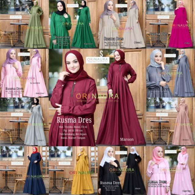 Gamis Rusma Dress Original Naura (Hijau Botol)