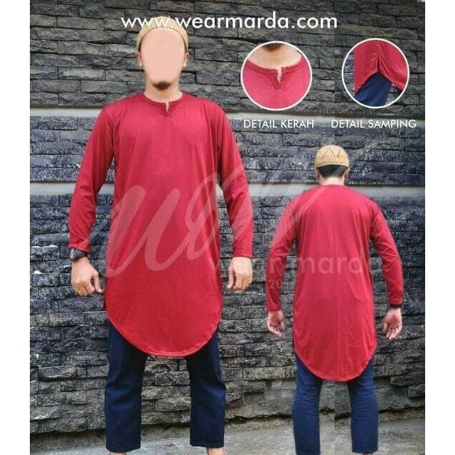 Gamis Kaos Pakistan Maroon Baju Koko Kurta Tangan Panjang