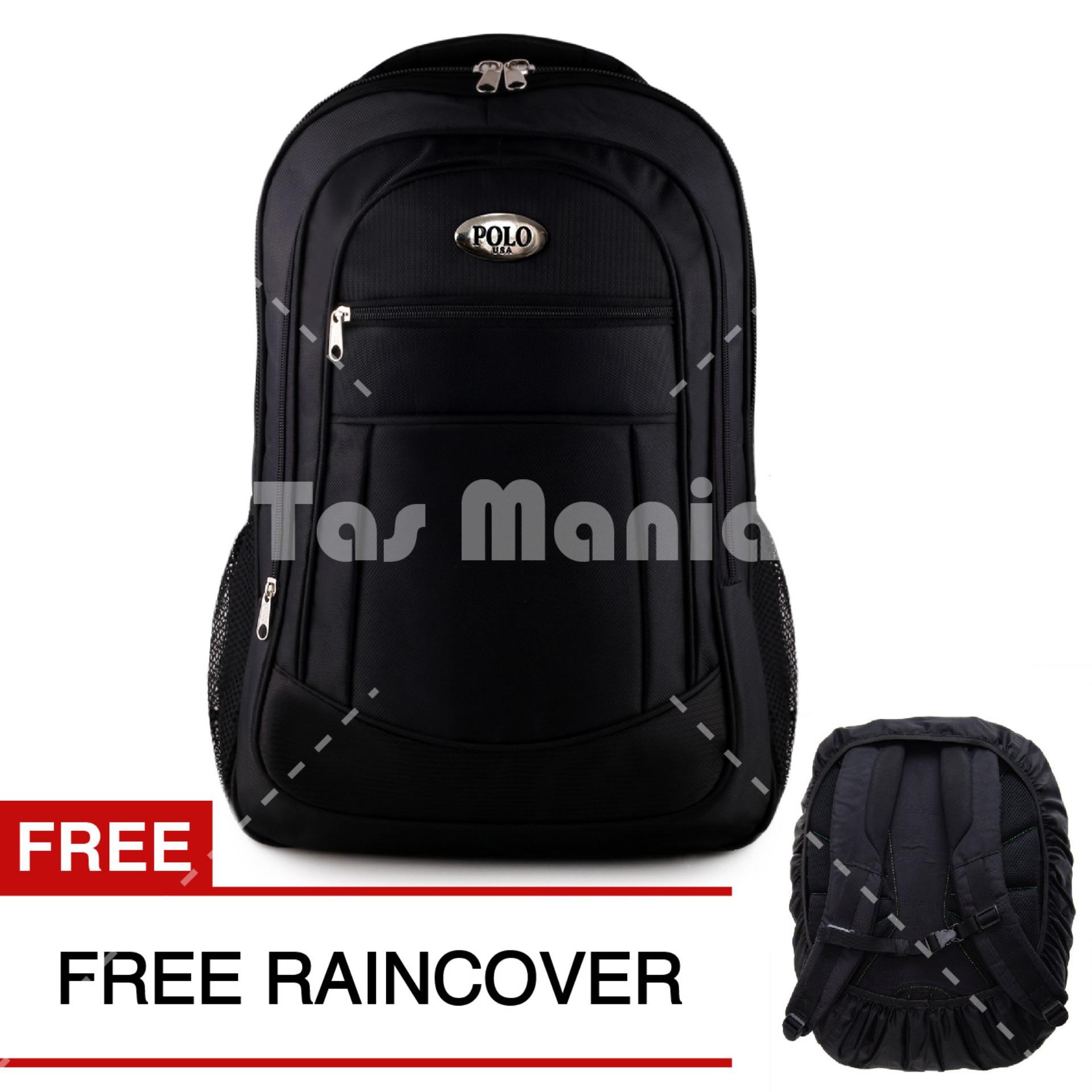 Tas Ransel Polo USA Black Cobra Tas Laptop Backpack + FREE Raincover Tas Pria Tas Kerja Tas Sekolah Tas Fashion Pria