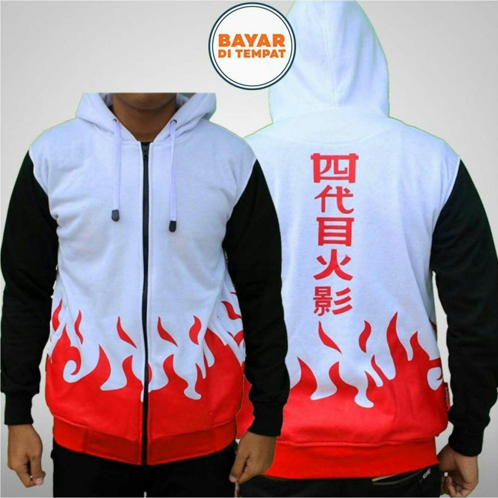 Jaket Naruto Yondaime Hokage (Jaket Ninja Naruto Kakashi Sasuke Sakura) Best Seller - White/Black