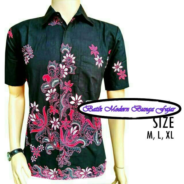 Baju Batik Modern Motif Bunga Fajar Kemeja Pria Lengan Pendek / Hem Batik / Baju Batik / Baju Cowok Batik