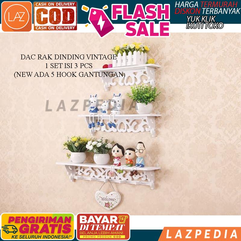 Laz COD - DAC Rak Dinding Vintage 1 Set Isi 3 PCS / Rak Dekorasi Untuk Dinding Rumah / Rak Dinding Hiasan Vintage (New Ada 5 Hook Gantungan) - Lazpedia A774