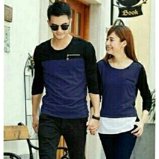 Fashionshop Baju Couple Zipper Lengan Panjang / Kaos Oblong / Kaos Pasangan / Kaos Couple / Pakaian Kembar / Baju Muslim Wanita / Baju Muslim Pria / Couple