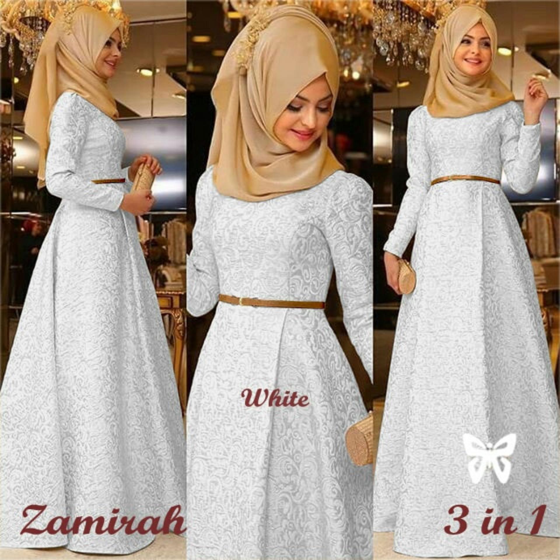 Toko Atasan Wanita Dress Gamis Muslim Mirah / Hijab Muslim / Muslim Syari Hijab Syar'i / Busana Muslimah / Kebaya Modern Lebaran (Mirahza)  SS - Putih White / Gaun Pesta Lengan Panjang 2018