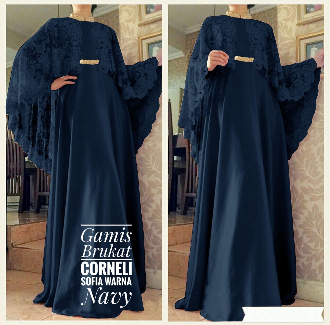 GAMIS BRUKAT SOFIA KOMBINASI BALOTELI WARNA BIRU NAVY