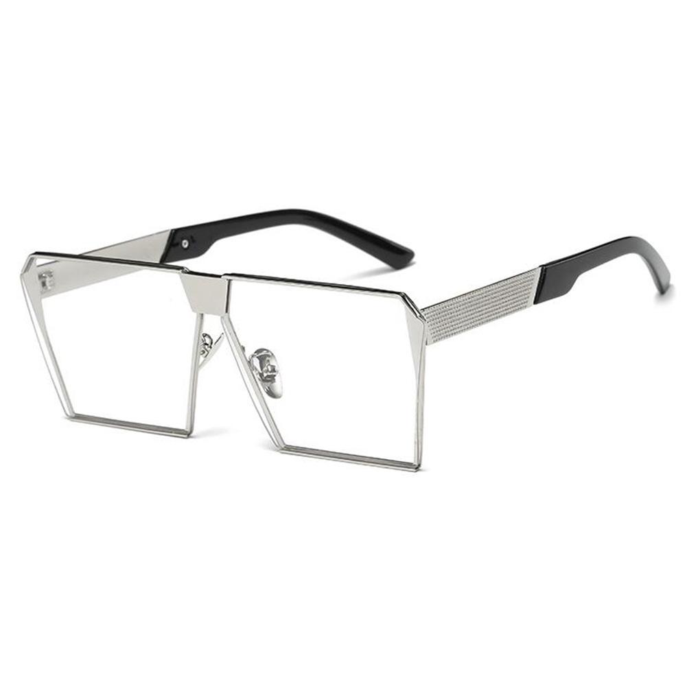 Wanita Oversized Persegi Kacamata Hitam Bingkai Logam Datar Terbaik Jalanan Modis Kacamata Hitam Lensa Warna: Perak Bingkai Film Transparan Spesifikasi: non-polarized
