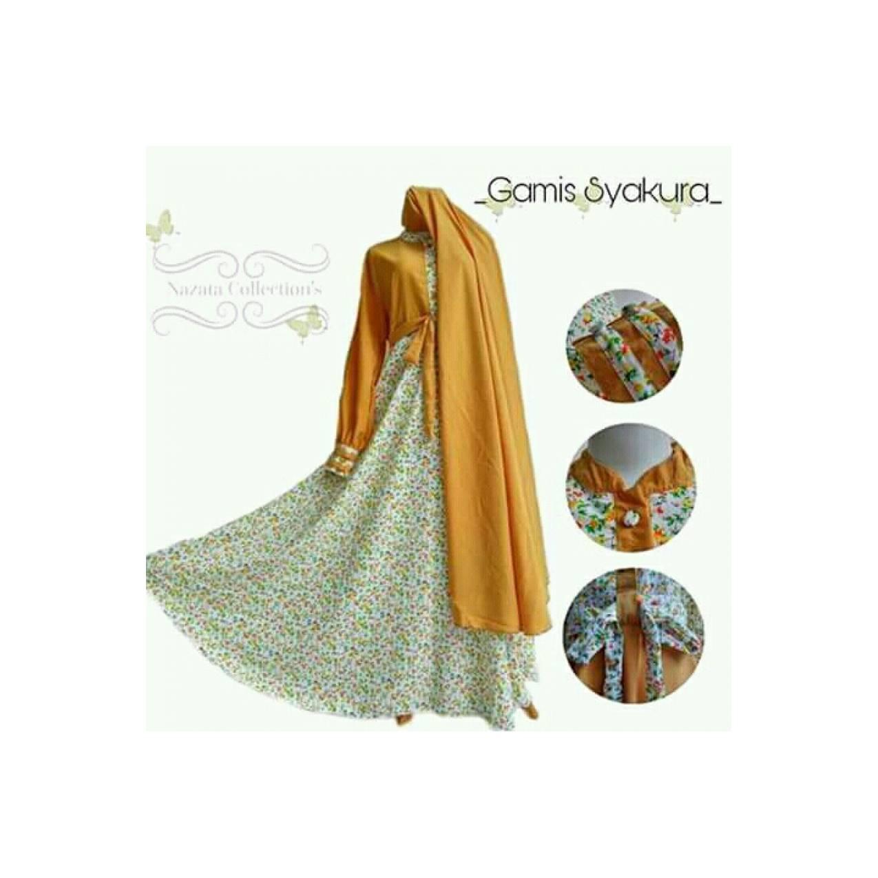Gamis syari syakura kuning notif bawah set cadar