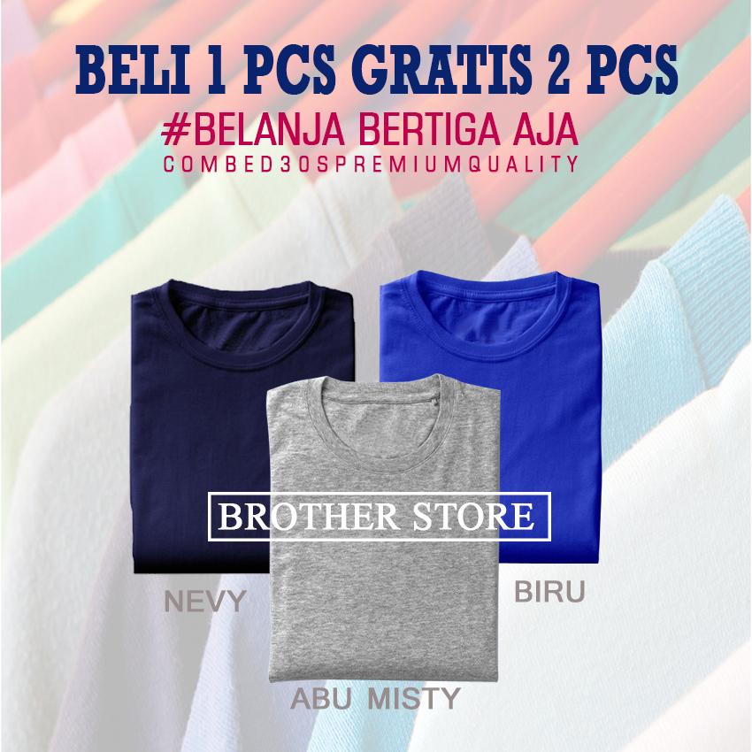 Kaos polos beli 1 gratis 2 pcs Biru Abu Misty Nevy Premium