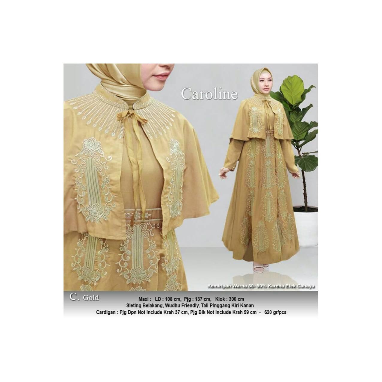 DU Maxi Caroline cardigan cape baloteli bordir mewah gold peach tosca