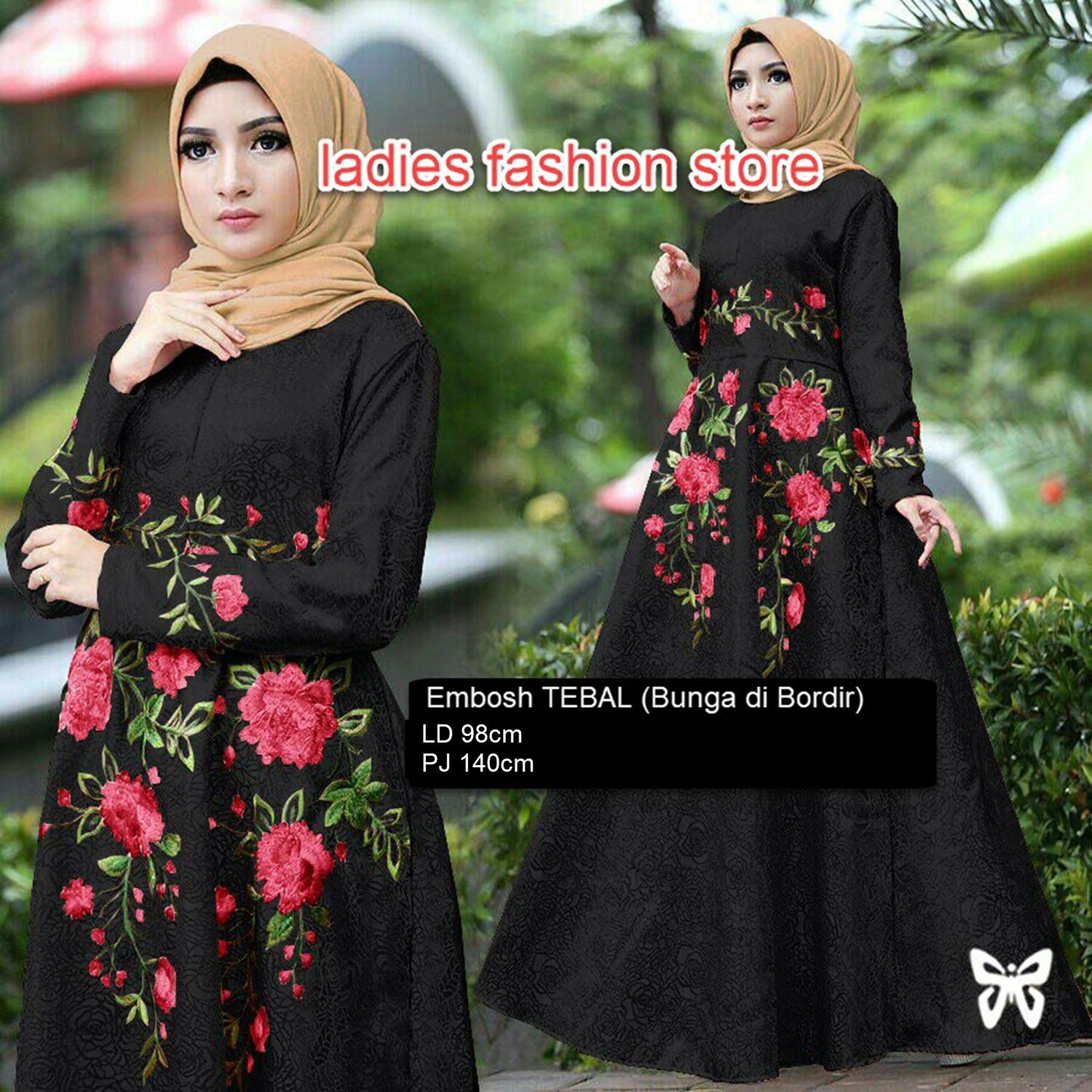 Gaun Dress Gamis Wanita Bordir Maxi Muslimah / Gaun Syari / Atasan Gamis Syari / Gamis Wanita Syar'i / Set Terusan Maxi Hijab Syari/ Gaun Pesta Muslimah / Baju Muslim Wanita / GAMIS Modern Baloteli Tanpa Pasmina / Baju Gamis Lebaran (anaay) SS - HITAM