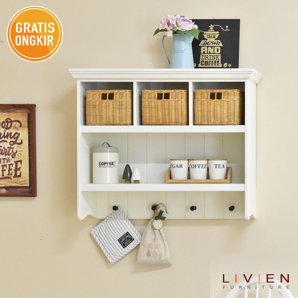 LIVIEN - Rak Dinding Dapur dengan Keranjang Rotan