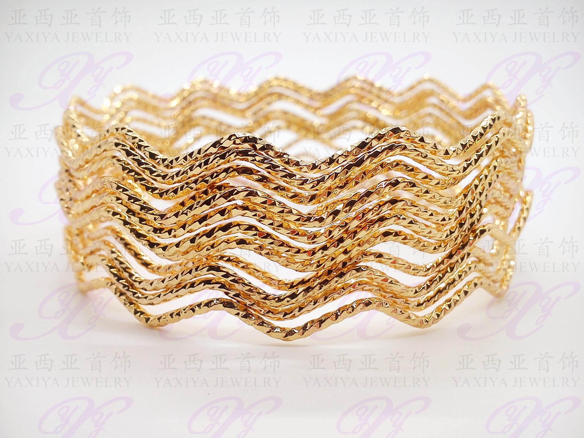 Yaxiya anting kalung cincin gelang keroncong set12 gelombang gold18k
