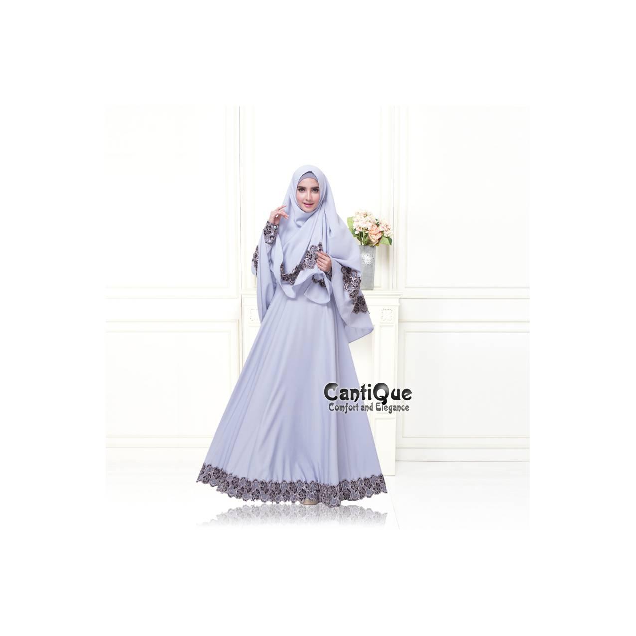 Gamis Syari Baju Muslim Pesta Hamil Menyusui Khimar Jilbab Abu-abu Gre