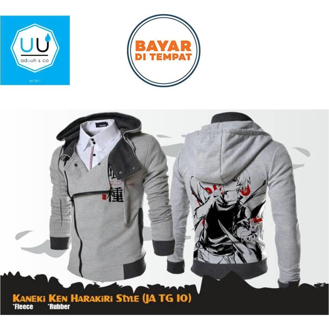 Jaket Harakiri Hoodie Zipper Anime TOKYO GHOUL Style KANEKI KEN (JA TG 10) - Grey