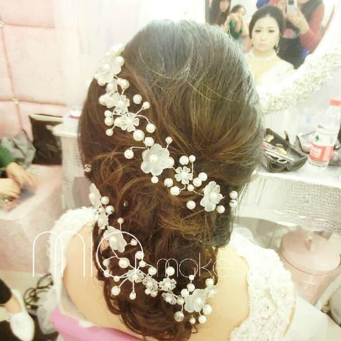 MAHKOTA RANTAI MUTIARA AKSESORIES RAMBUT PENGANTIN PUTIH HEADPIECE