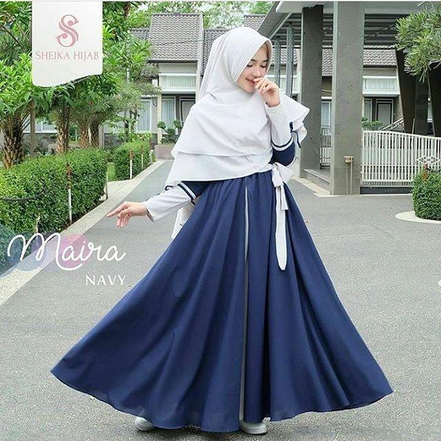 jual busana muslim murah Maira dress navy Bahan wolfice+khimar BW All size 119 ()