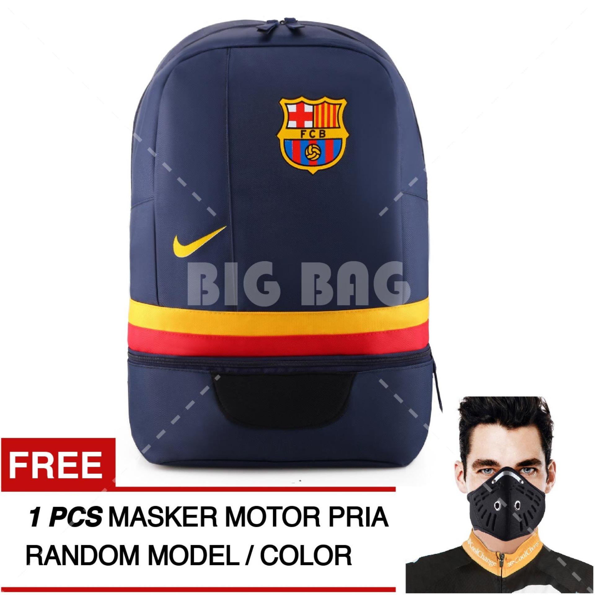 Tas Ransel Bola Pria Nike FC Barcelona Laptop Backpack Men Soccer Editions - Navy + Raincover + FREE Masker Motor Pria