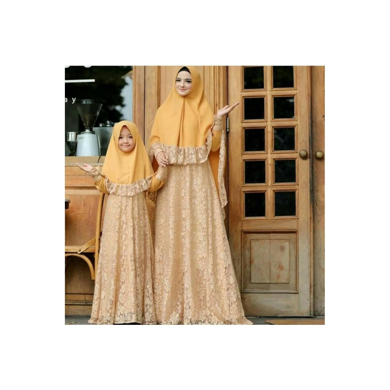 baju Couple gamis syari murah / maxi dress ibu dan anak naura gold