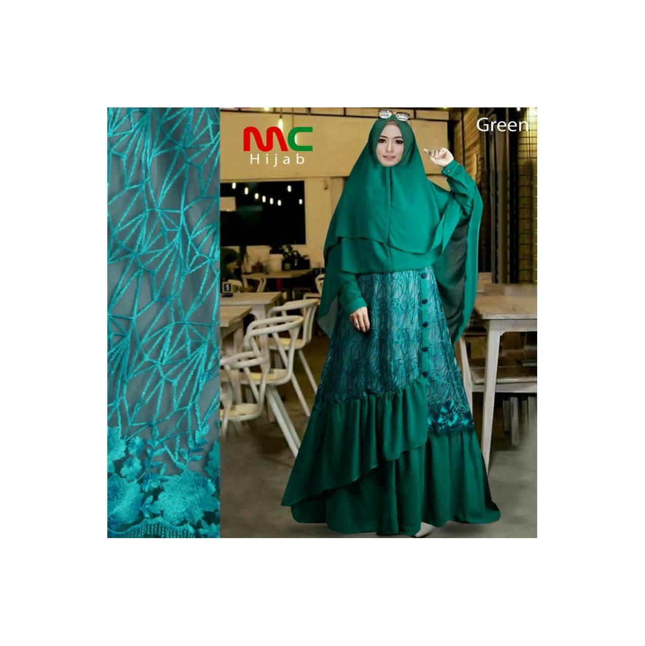 Set Gamis Syari Ceruty Brokat Green Mewah Canti elegan