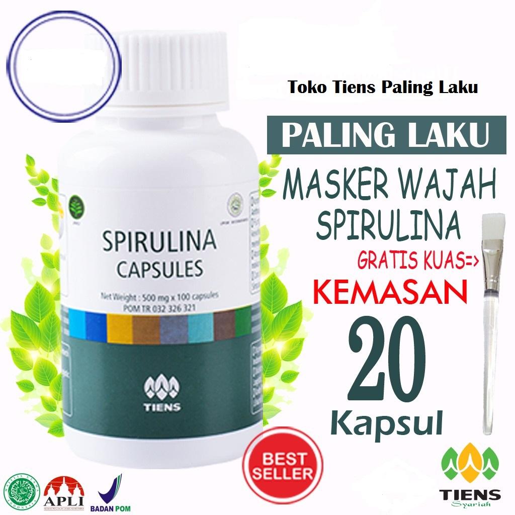 Tiens Spirulina Masker Wajah Alami no 1 di LAZADA PROMO Gratis ( Kuas Cantik) Paket 20 capsul