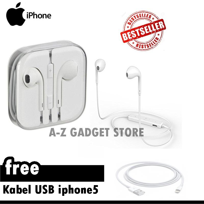 Apple Earphone / Headset / Handsfree For iPhone 4/5/6 White fREE Kabel Data iphone 5 - Original