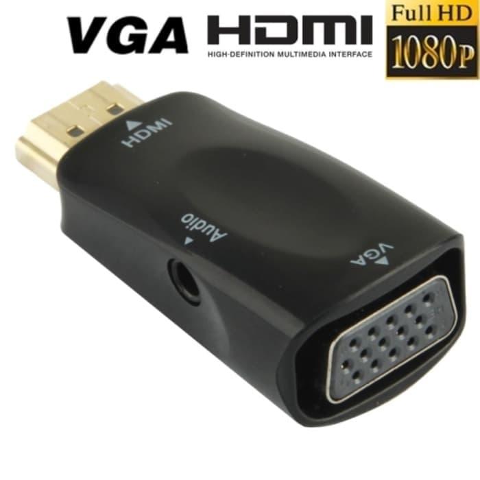 Converter HDMI (MALE) to VGA with Port Audio - Full HD 1080p Kabel Konverter HDMI ke VGA dengan Kabel Audio HDMI to VGA & Audio Converter 1080P (HDMI to VGA with Audio) - Hitam