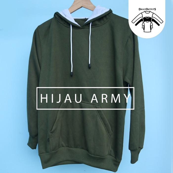 DISKON Jaket Sweater Polos Hoodie Jumper Hijau Army - Premium Quality TERMURAH