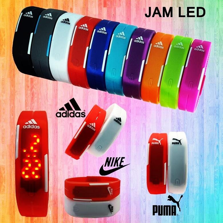 LED Jam Tangan Digital Gelang Rubber Arlogi Watch Pria Wanita Sporty Gaul Olahraga Nike Adidas Puma