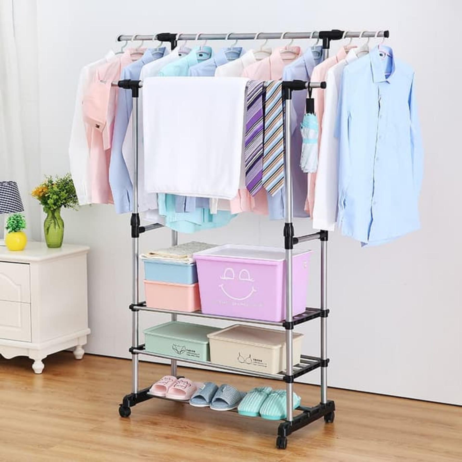 Lemari Pakaian Modern Lemari Pakaian Murah Minimalis Lemari Pakaian Bongkar Pasang Tempat Pakaian Serba Guna Tanpa Cover MHX35D Double Sisi Silver