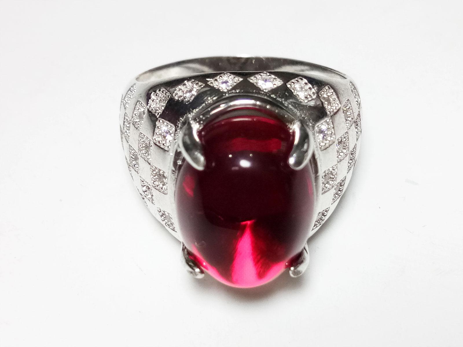 VeE Ring Emban Cincin Alpaka Super Import Batu Merah Delima Siam