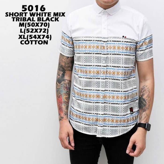 HARGA PROMO!!! 5016 Short White Mix Tribal Black / Kemeja Lengan Pendek Jaket Batik - w3JNd6