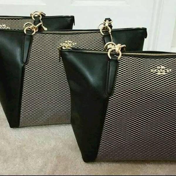 Coach Ava Shopper Black Milk Canvas Nwt Original Authentic