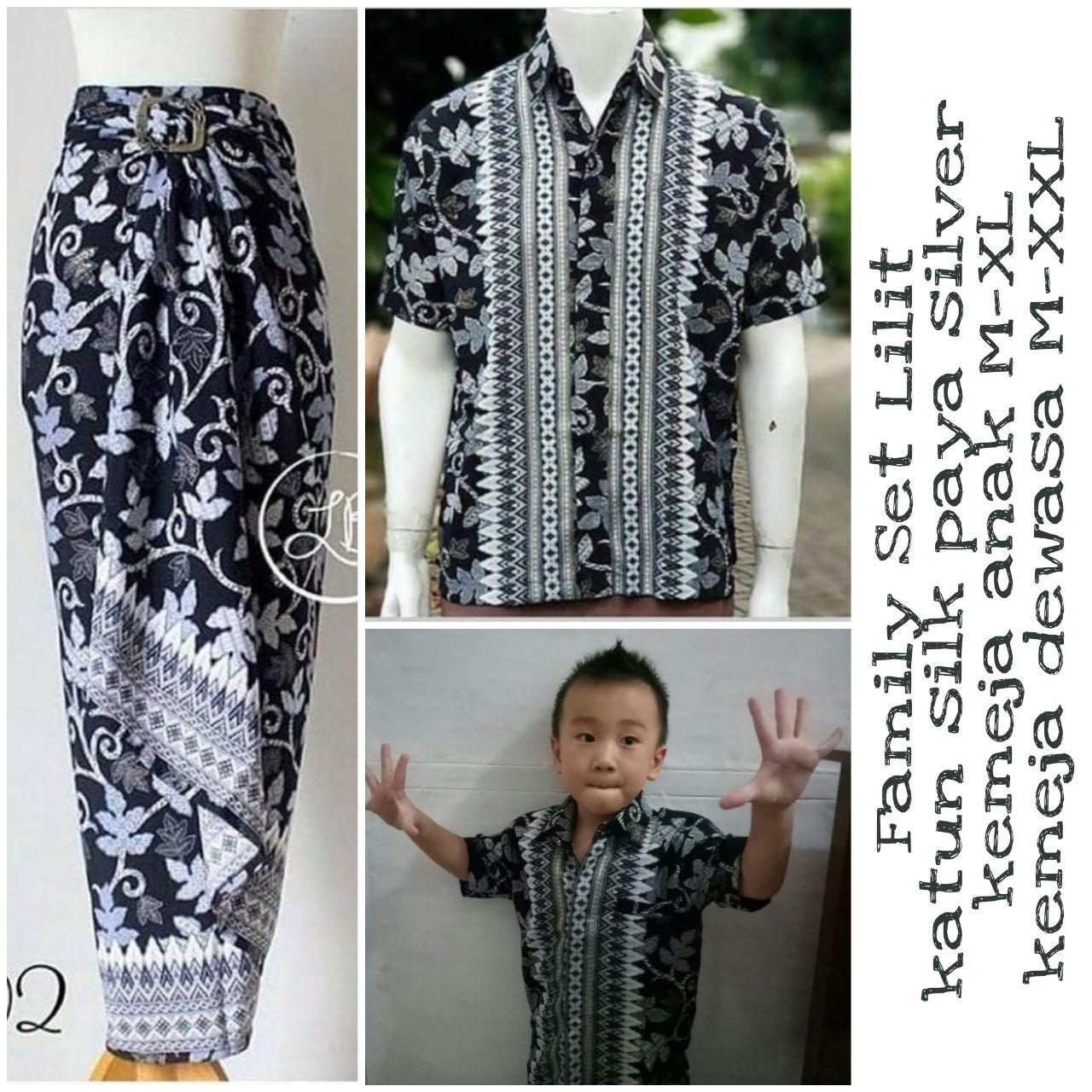 Glow fashion Stelan couple batik family 3in1 baju batik dan rok lilit bapak dan anak atasan kemeja pria dewasa dan kemeja anak-anak dan rok lilit batik panjang wanita jumbo blouse blus shirt long skirt Key