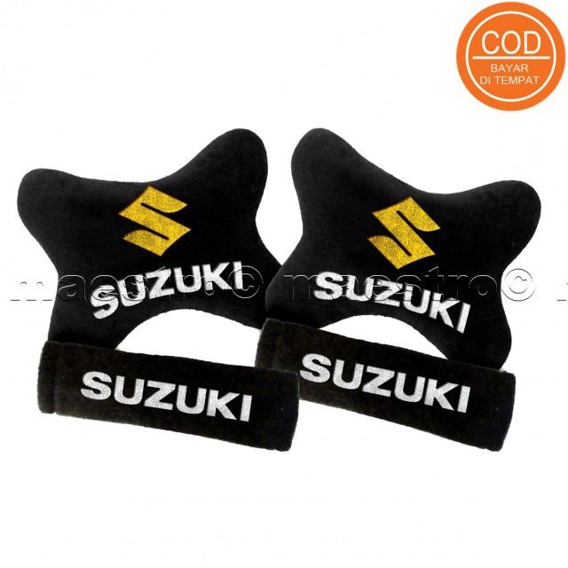 Aksesoris bantal leher jok mobil lucu unik Set 2in1 Suzuki