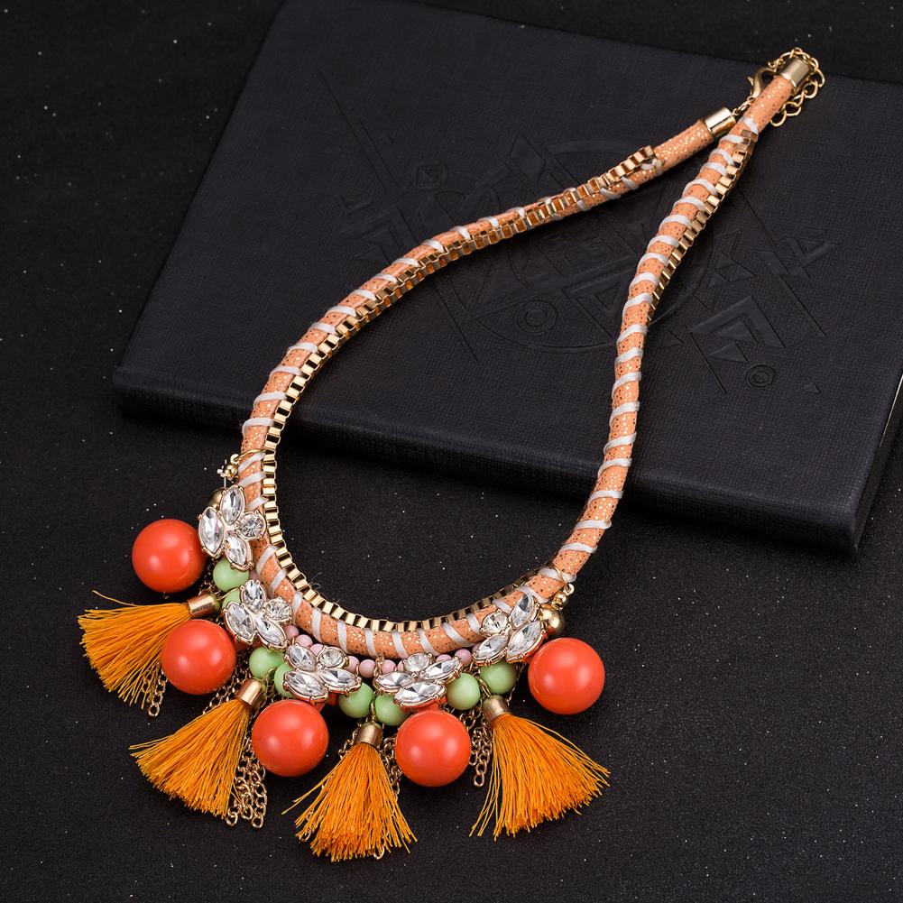 Jual panas berlebihan aksesoris merek fashion grosir resin kaca kristal kalung ekspor FSN292-C orange FSN292