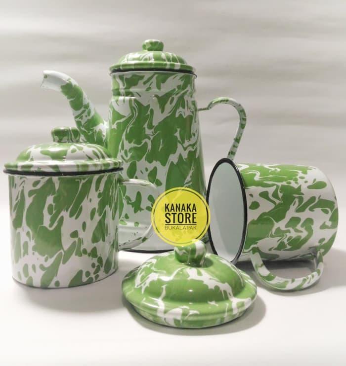 Set teko & cangkir mug gelas blirik blurik lurik enamel seng jadul k