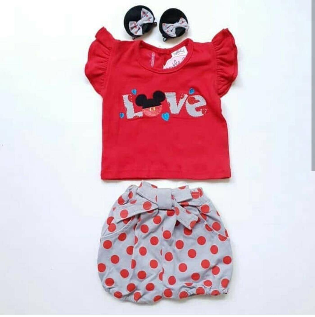 Setelan anak perempuan love plus jepitan baju anak cewek lucu - baju bayi 1 tahun -