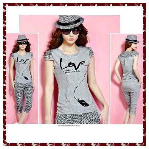 Sweetenyou Setelan Baju Kaos Atasan Celana Murah Sporty Nyaman Santai Lucu Girly Remaja Wanita Kotak Love - Maroon / Hitam / Grey / Navy