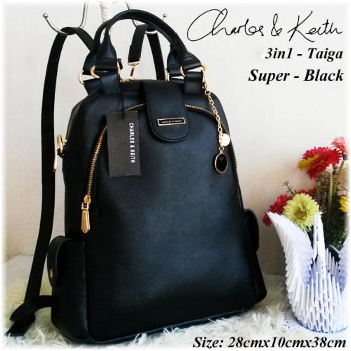 HARGA SPESIAL!!! Tas Ransel Kuliah Sekolah Tenteng Selempang CK Taiga Super Warna Hitam - hEDEpR
